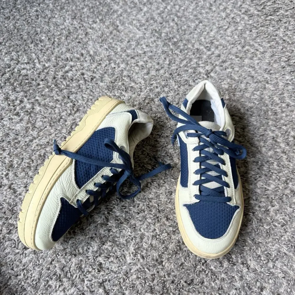 P448 Mason Womens Size EU 39 US 8.5-9 Casual Sneakers Shoes Ivory Blue Leather